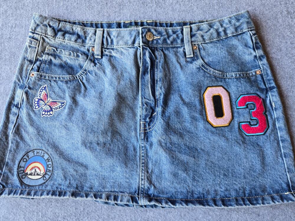 Wild Fable Denim Mini Skirt Size 14 Accents Acid Wash 100% Cotton